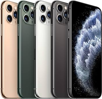 Five Saisales.co.uk Apple iPhone 11 Pro 64GB - Unlocked in an array of colors (gold, green, white, gray, black) are displayed in a row, showcasing their Super Retina XDR Displays and side profiles with the impressive triple-camera system.