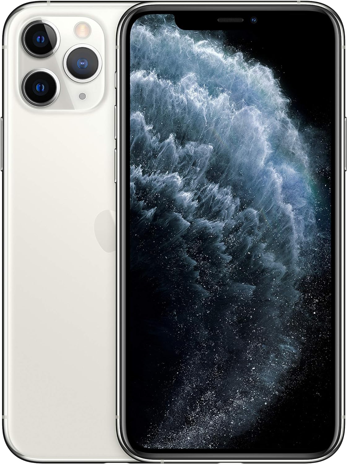 A Saisales.co.uk Apple iPhone 11 Pro 64GB - Unlocked with a sleek design, featuring a Super Retina XDR Display and a triple-camera system on the back, showcasing a swirling wave pattern on the screen.