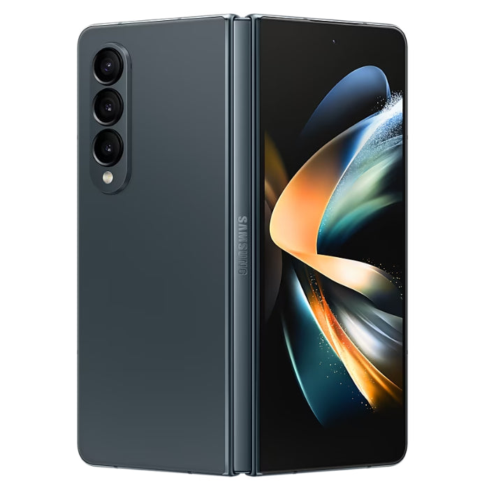 The Samsung Galaxy Z Fold 4 5G, a foldable phone market contender, is showcased on a captivating white background.
