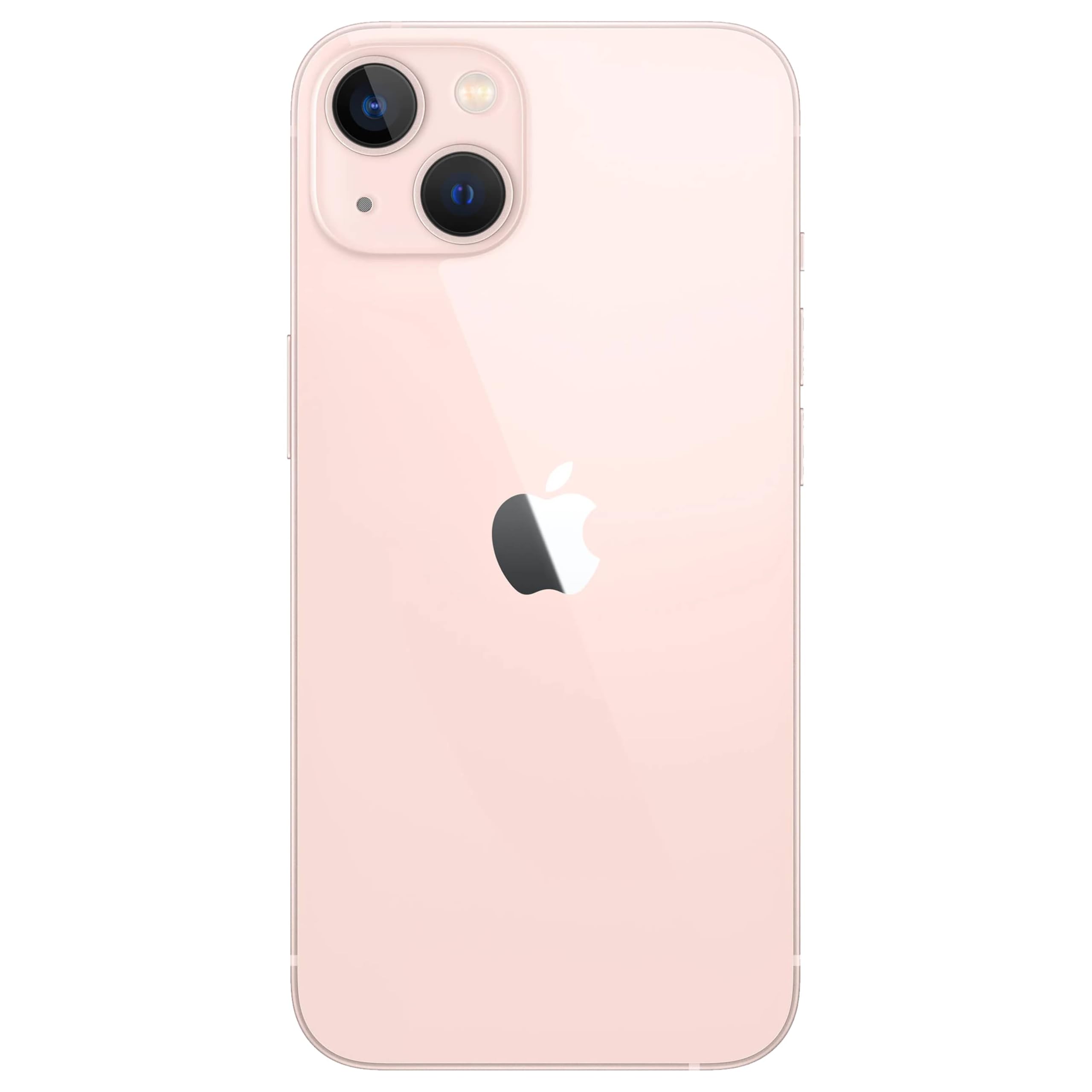 The Saisales Apple iPhone 13 128GB Unlocked in light pink features dual rear cameras, an LED flash, a centered Apple logo, and a Super Retina XDR Display.