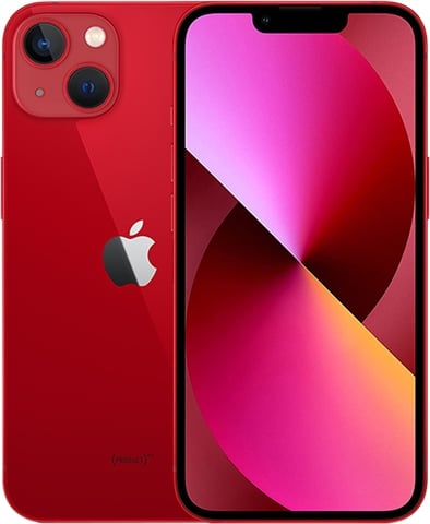 The Saisales Apple iPhone 13 128GB Unlocked showcases the iconic logo on the back and a vivid pink-yellow gradient on its Super Retina XDR Display.