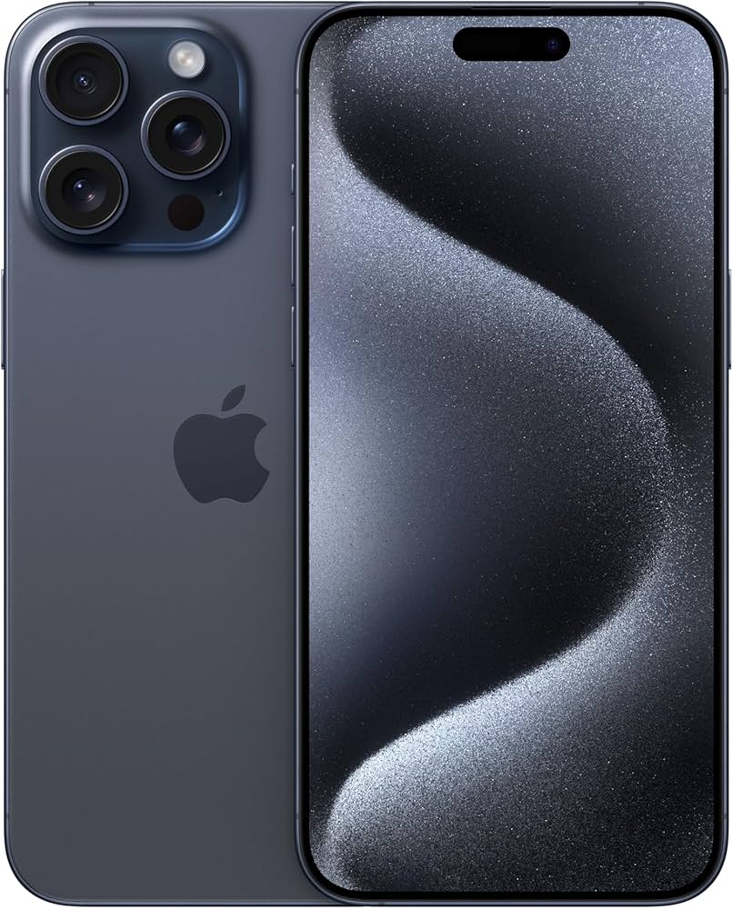 The Saisales Apple iPhone 15 Pro Max 256GB Unlocked is shown in a dark color with the Apple logo on the back, a triple rear camera setup, and a large display.
